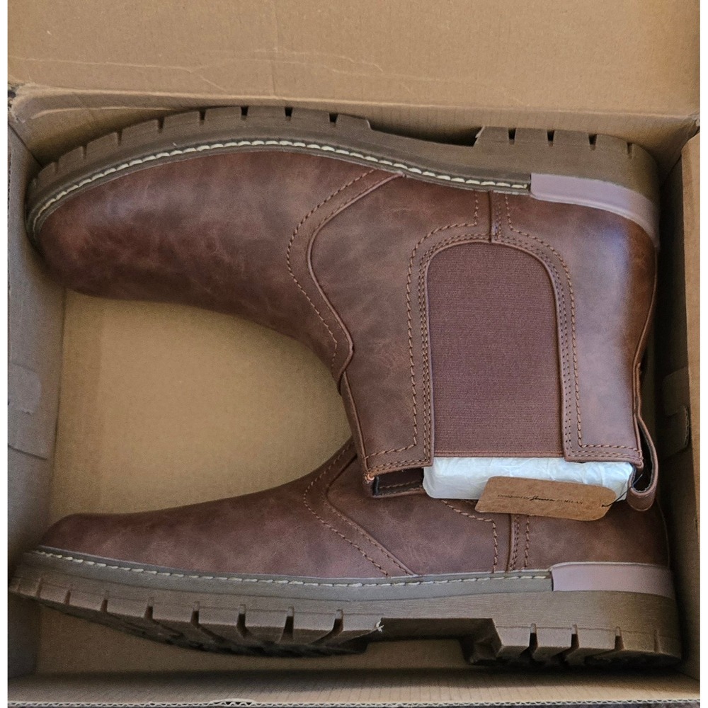Jousen Mens Chelsea Boots Brown AMY8120A Lug Sole Pull On Ankle Boots Size 10.5